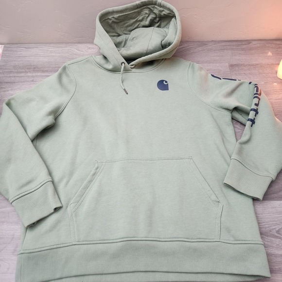 Carhartt Kids XL Sage Green Hoodie Sweatshirt Relaxed Fit Logo on Sleeve Trendy - Picture 1 of 10